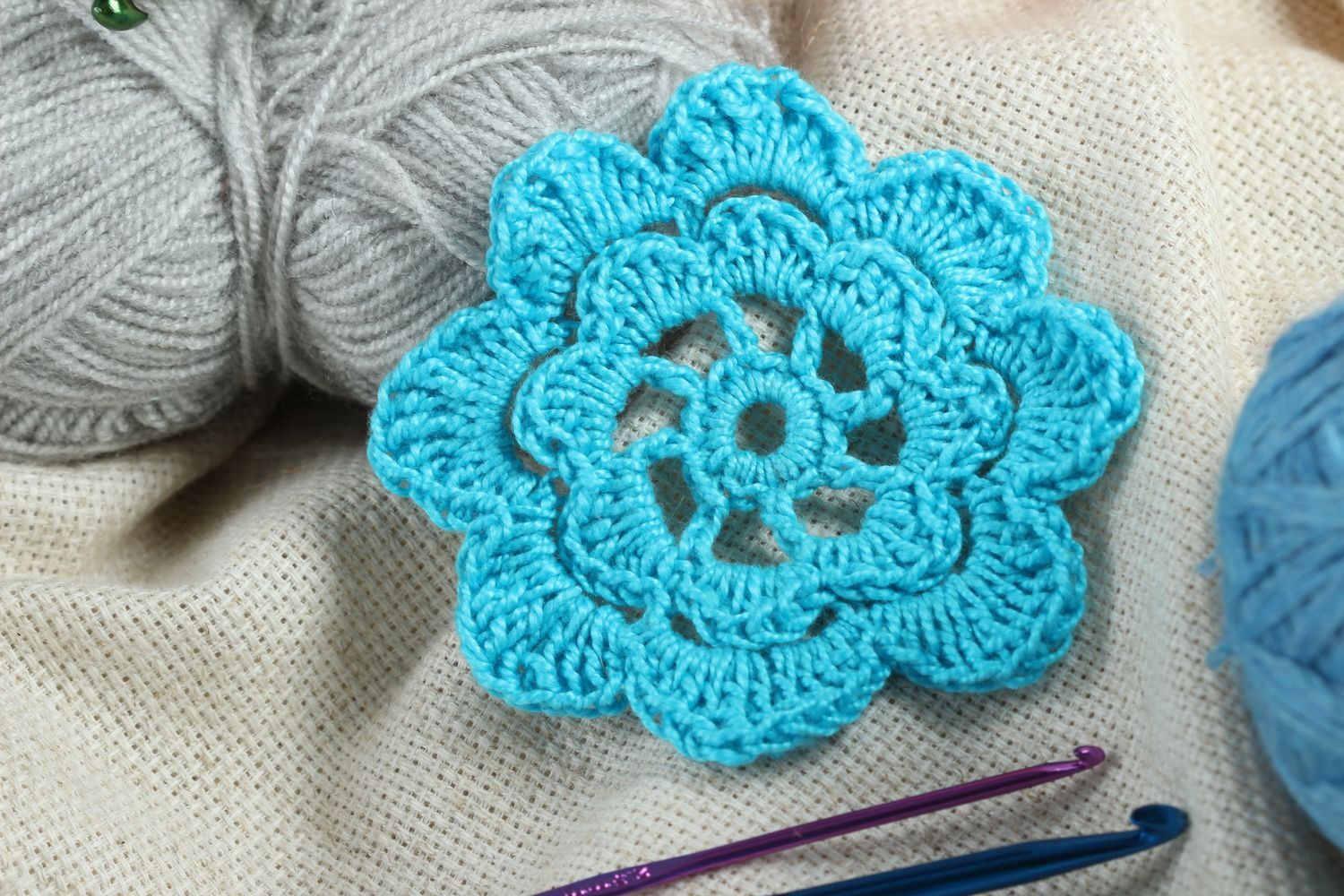 Crocheted flower handmade art supplies beautiful textile flower diy supplies photo 1