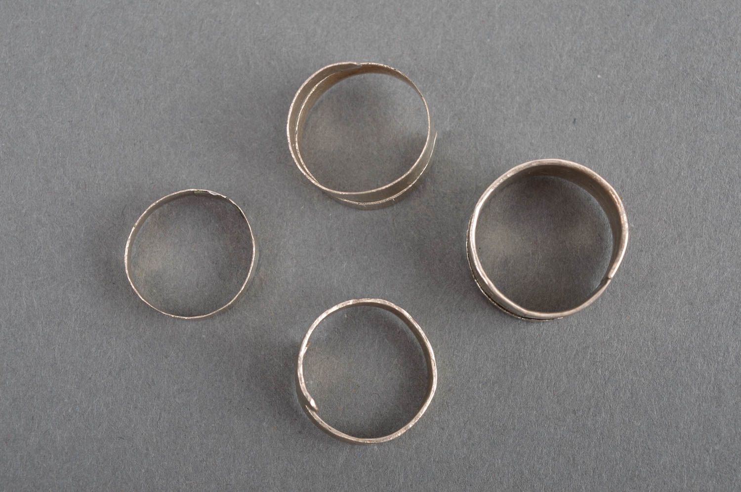 Handmade female stylish rings unusual elegant rings metal jewelry 4 pieces photo 4