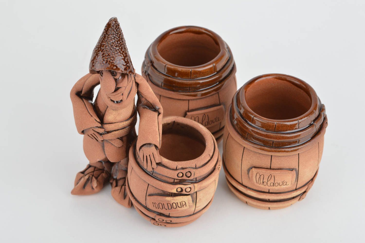 Vajilla cerámica artesanal 2 jarras y soporte para palillos de dientes foto 5