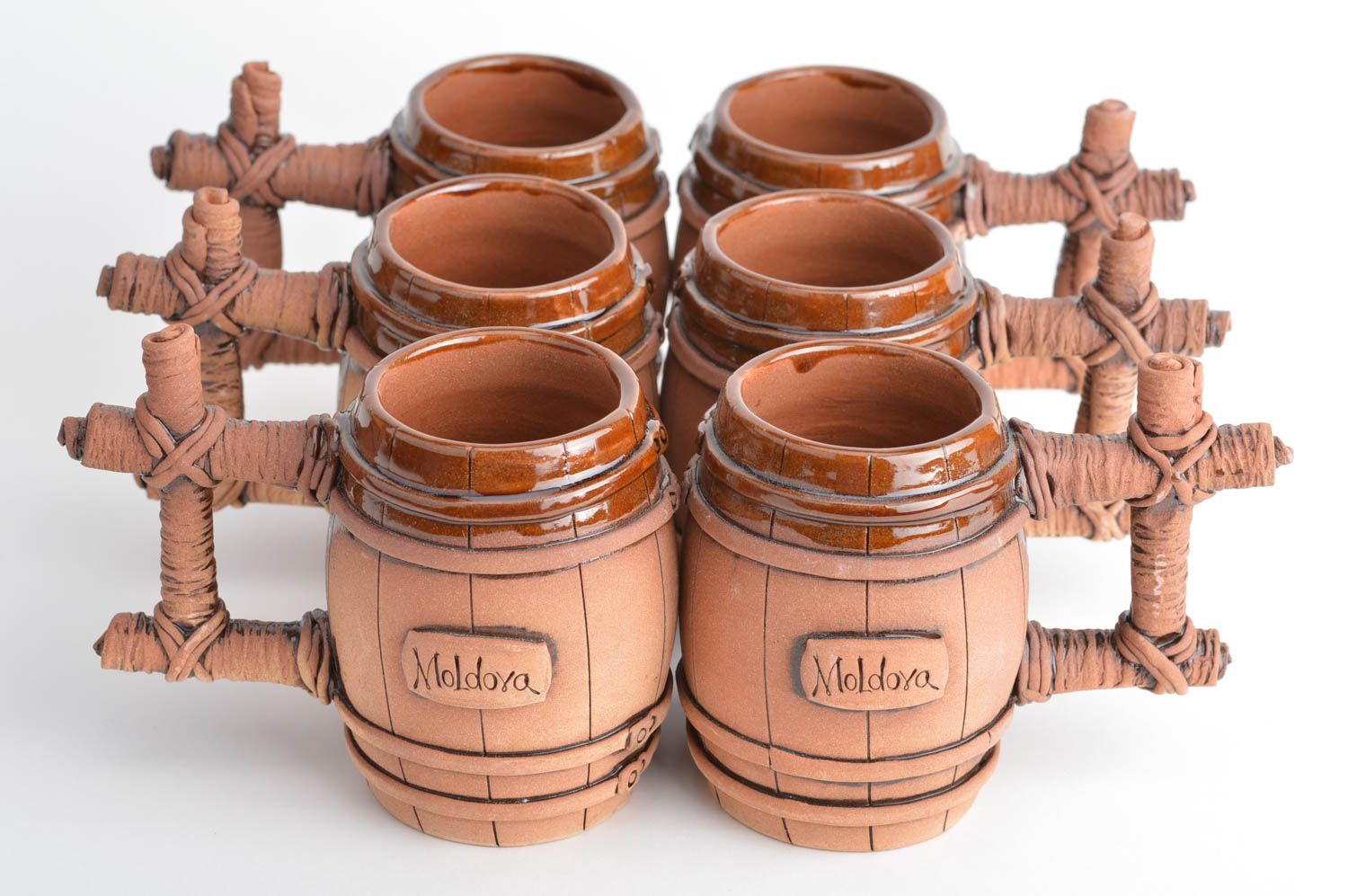Conjunto de jarras de cerámica grandes hechas a mano esmaltadas 6 artículos foto 2
