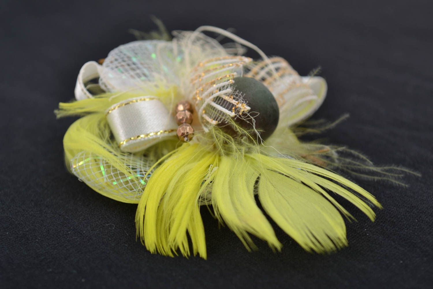 Handmade volume DIY blank for brooch making with feathers and ribbons for Easter photo 5