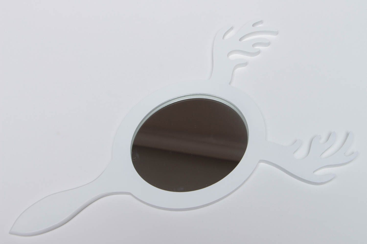 White handmade designer painted MDF hand mirror for dressing table photo 2