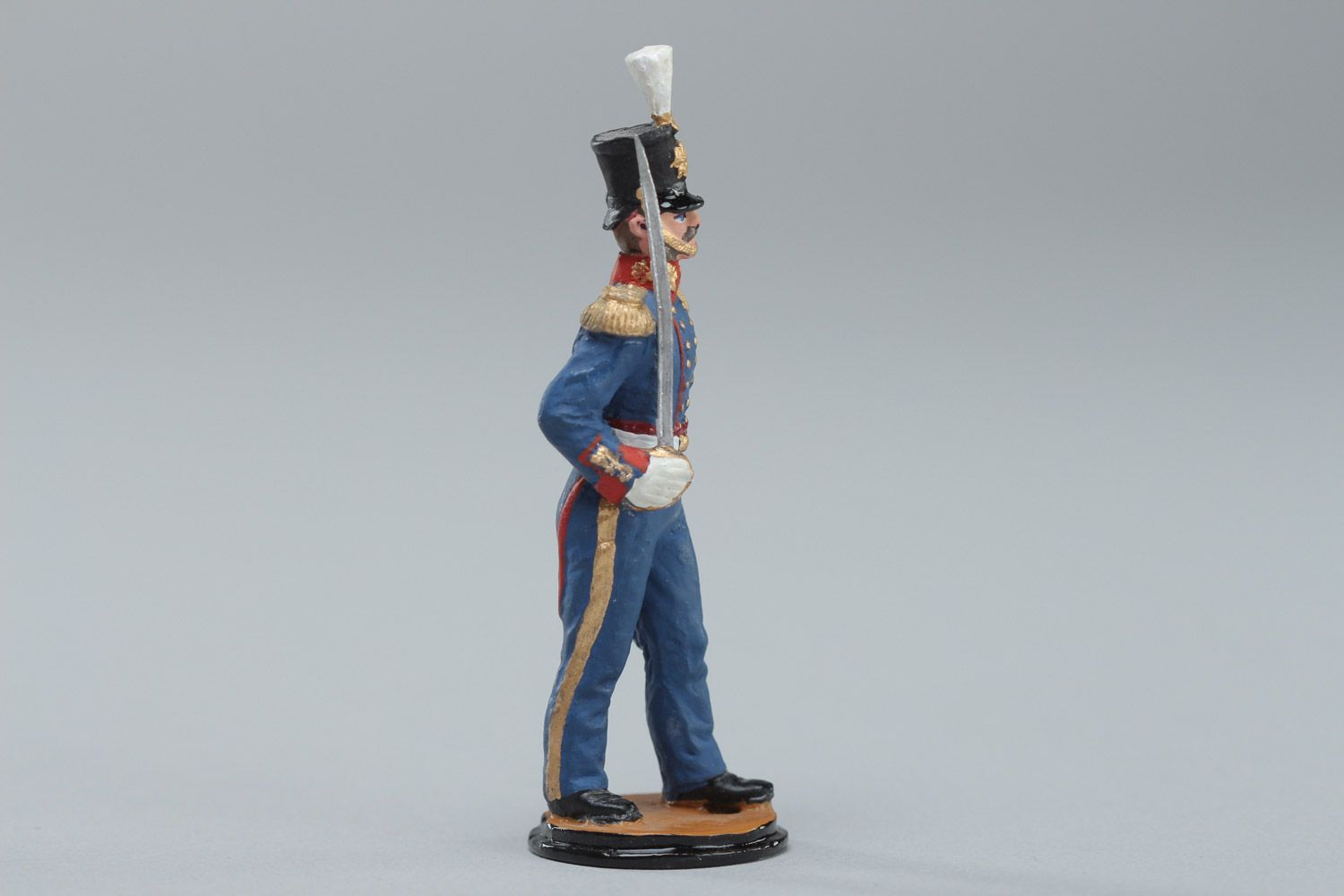 Handmade collectible miniature tin soldier figurine in blue uniform photo 3