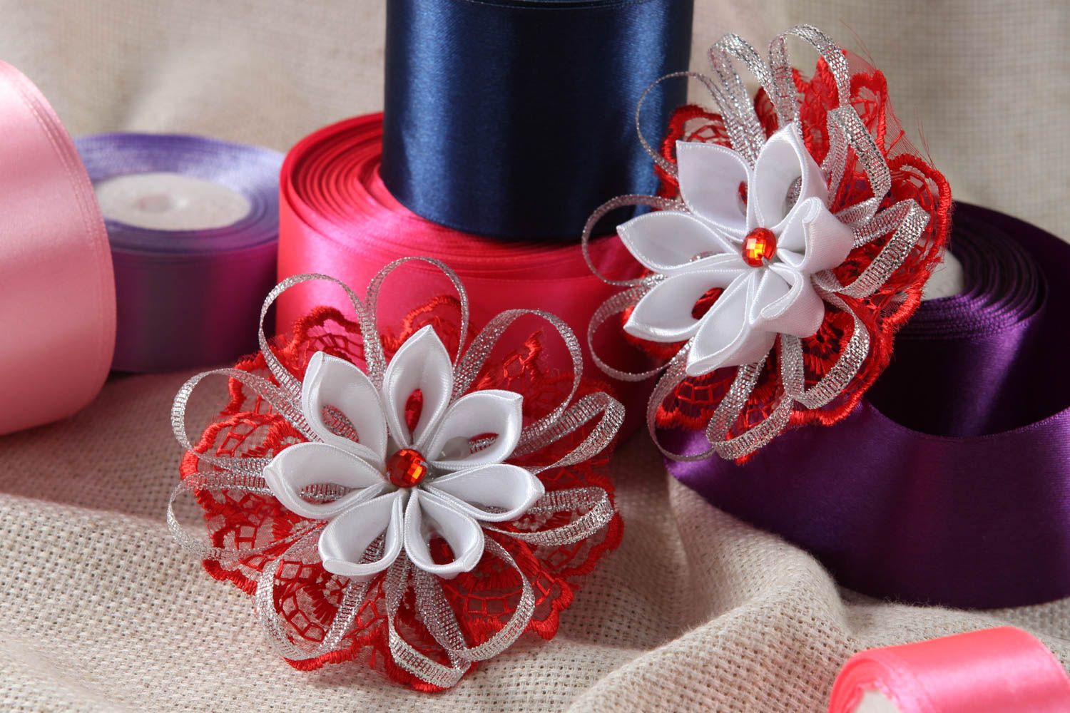 Schmuck handgemacht rote Blumen Haargummis Accessoires für Mädchen 2 Stück foto 1