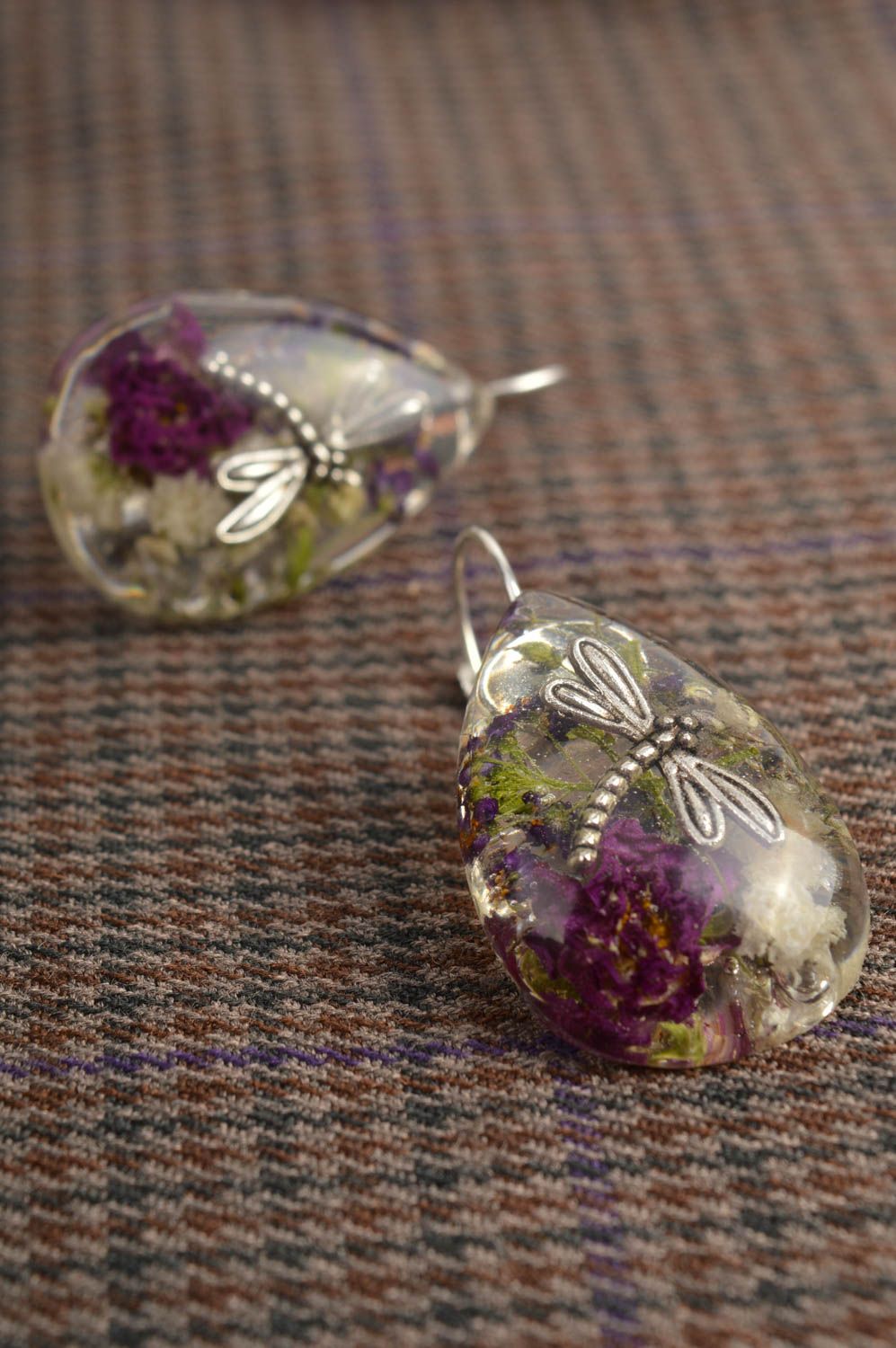 Handmade Blumen Ohrringe Schmuck mit echten Blüten Accessoire für Frauen Tropfen foto 1