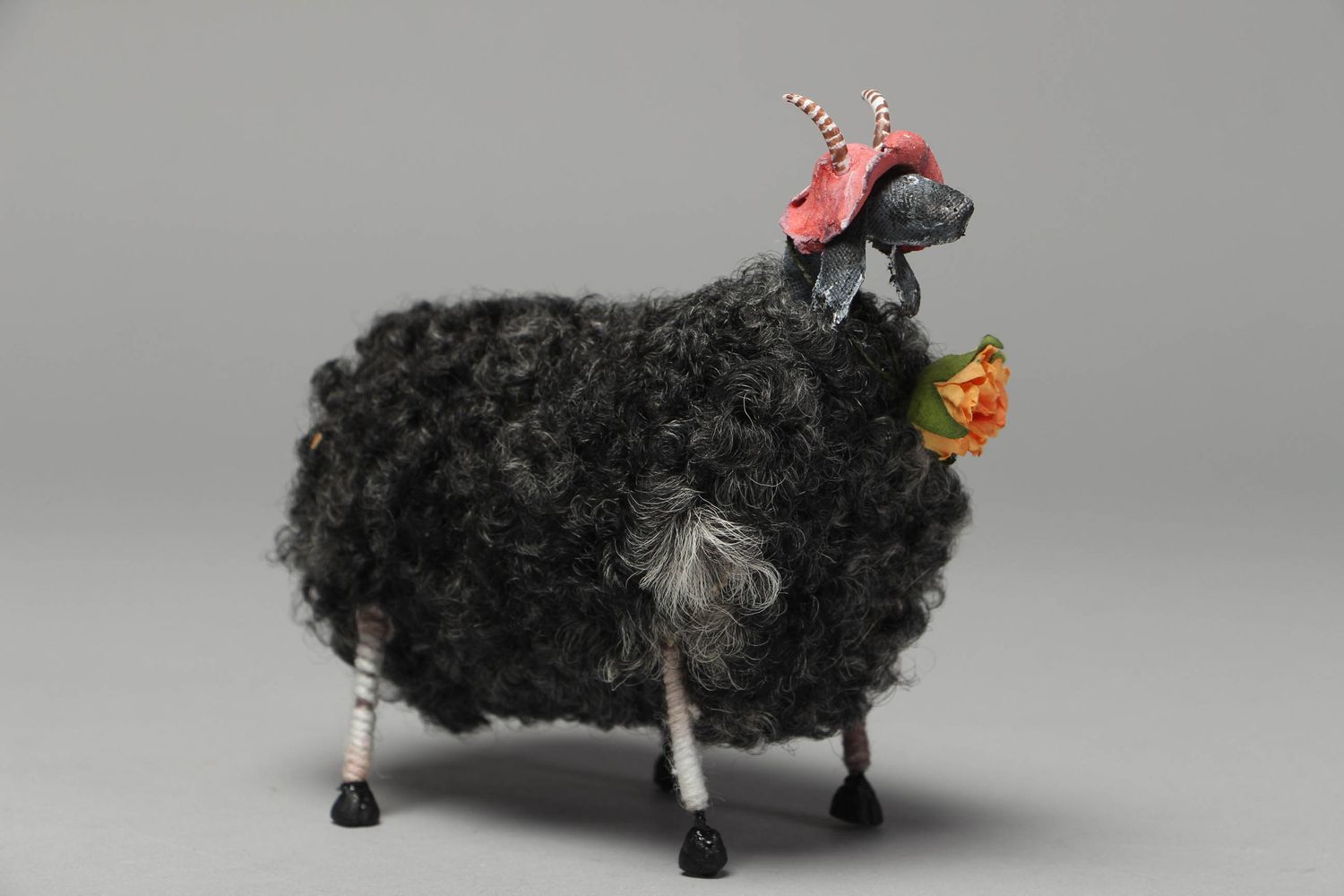 Wool and papier mache statuette Goat photo 1