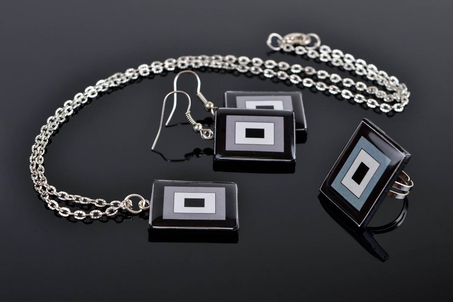 Set of handmade jewelry polymer clay jewelry designer earrings plastic ring  photo 1