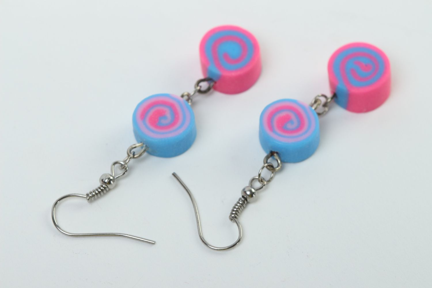 Boucles d'oreilles pendantes Bijou fait main Cadeau femme Bonbons rose bleu ciel photo 4