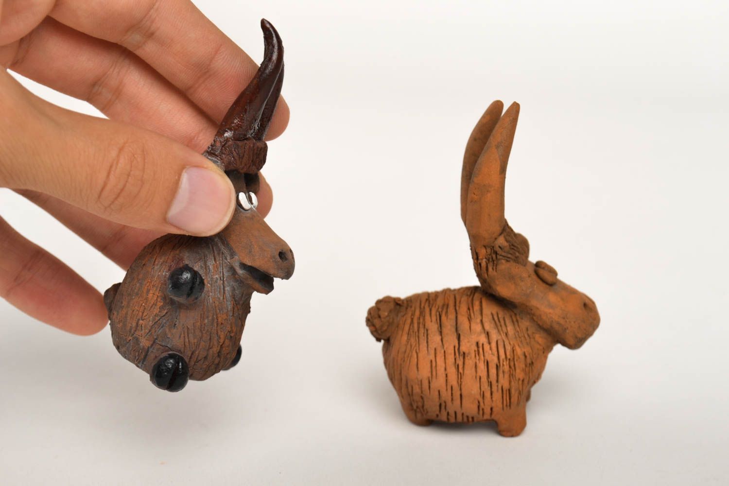 Figuren Set handmade Deko Ton Tiere Keramik Deko 2 Stück ausgefallen in Braun foto 4
