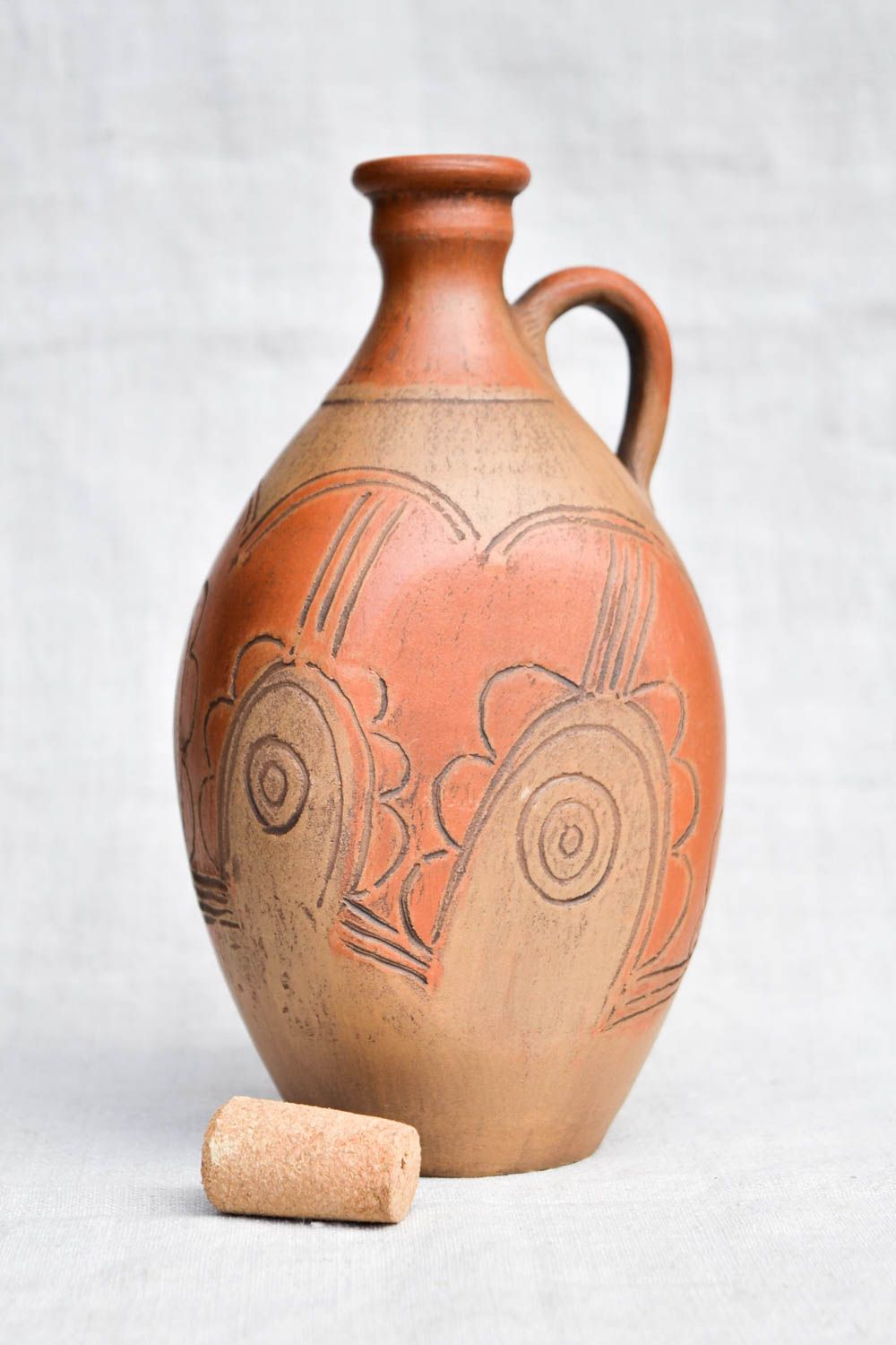 Handmade schöner Krug aus Ton Keramik Flasche Öko Geschirr Wein Krug mit Korken foto 3