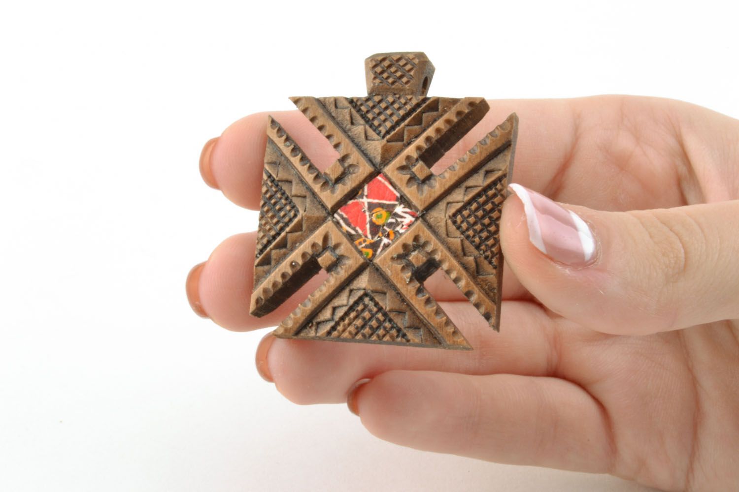 Croce di legno fatta a mano croce intagliata originale accessorio insolito foto 5