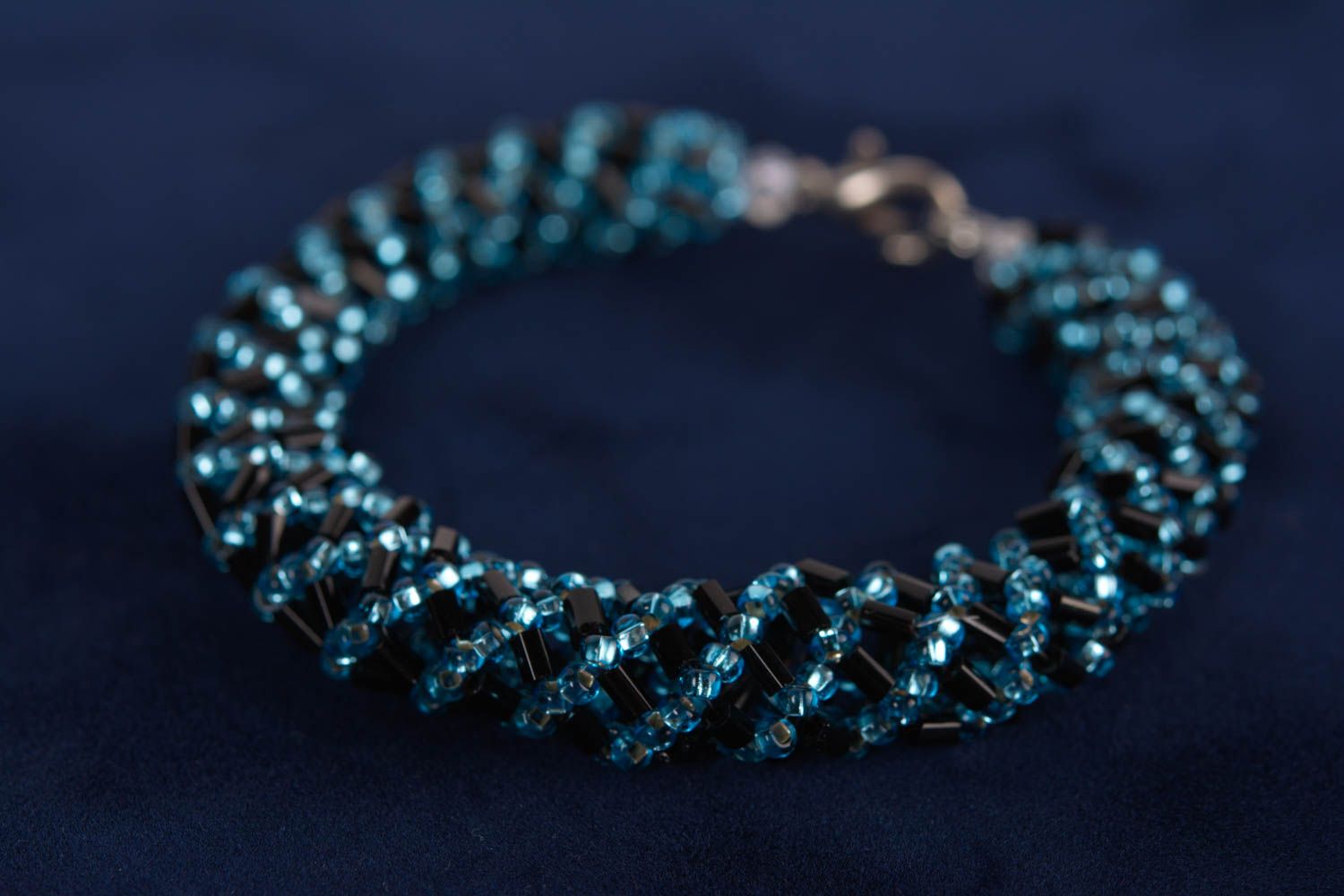 Handmade black and dark blue beads cord bracelet for women photo 3