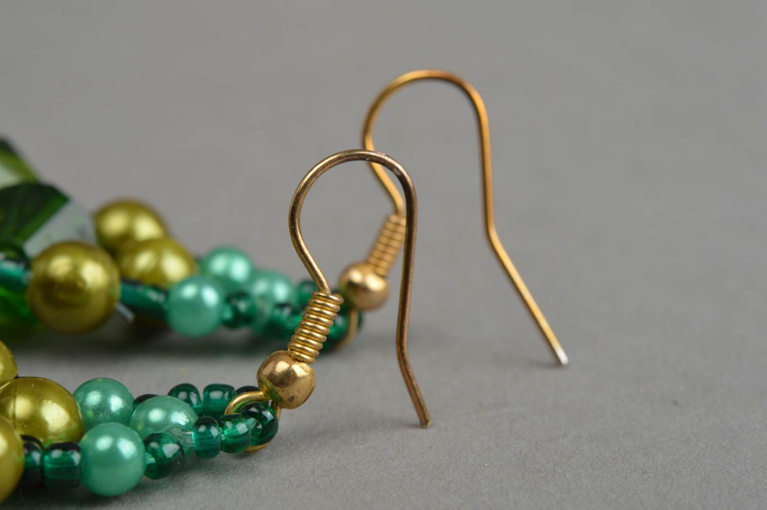 Handmade green drop earrings unique beaded jewelry present for girlfriend photo 4