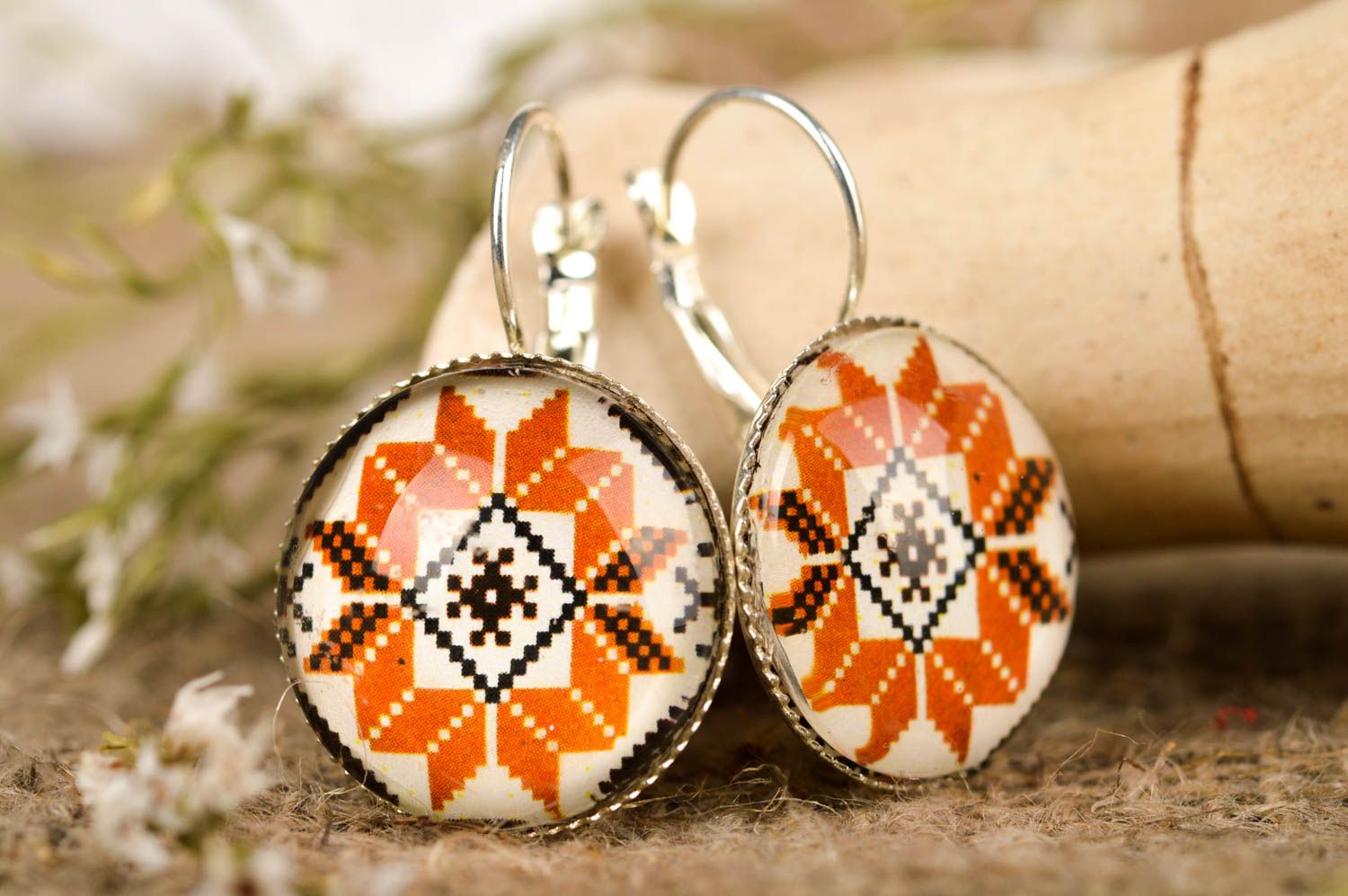 Handmade female earrings unusual jewelry in ethnic style designer jewelry photo 1