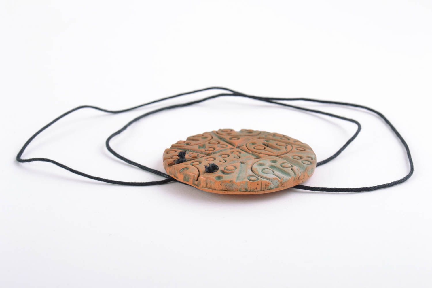 Clay pendant painted with acrylics large round handmade stylish accessory photo 5