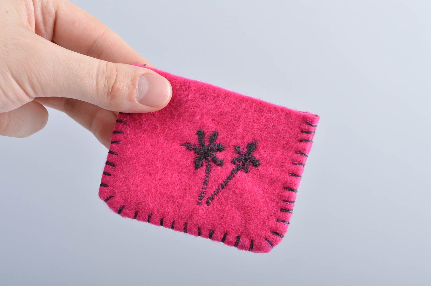 Portefeuille rose en feutre Portefeuille fait main palmiers Accessoire femme photo 5
