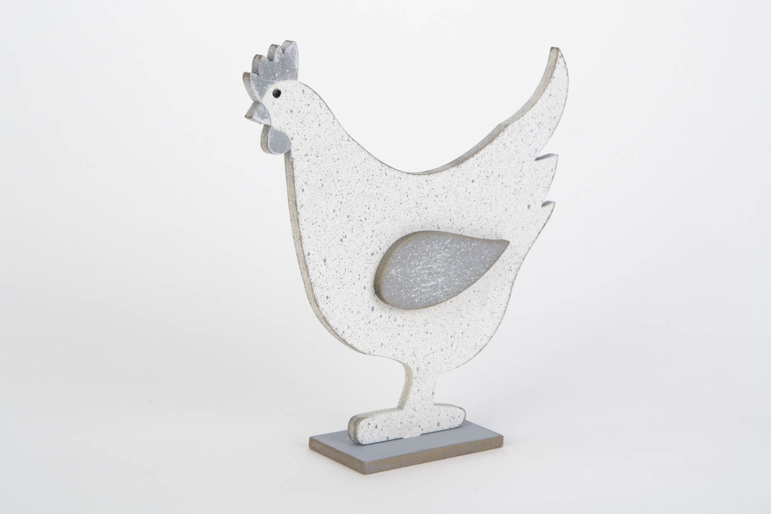 Originelle Huhn Figurine aus Blattholz handmade in Weiß und in Grau bemalte für Interieur Dekor  foto 3