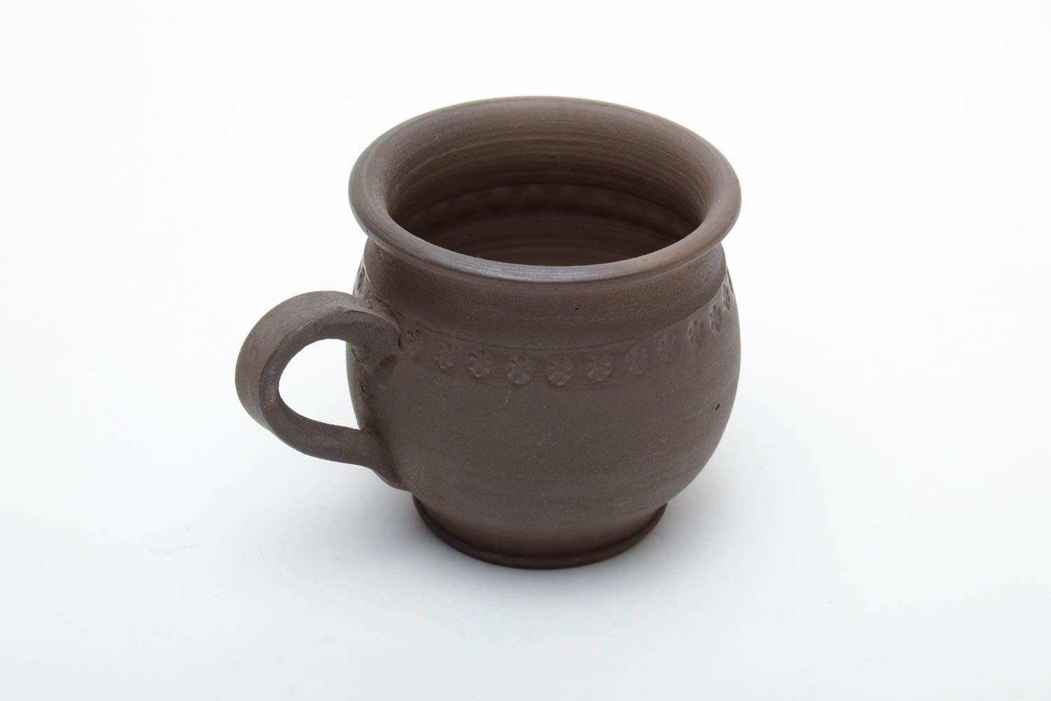 5 oz clay dark brown coffee cup for a girl with handle and flower pattern 0,18 lb photo 3