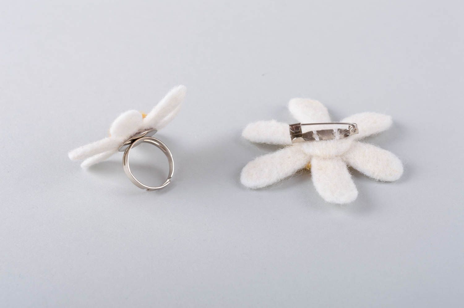 Handmade woolen jewelry set brooch and ring made of felt designer women jewelry photo 3