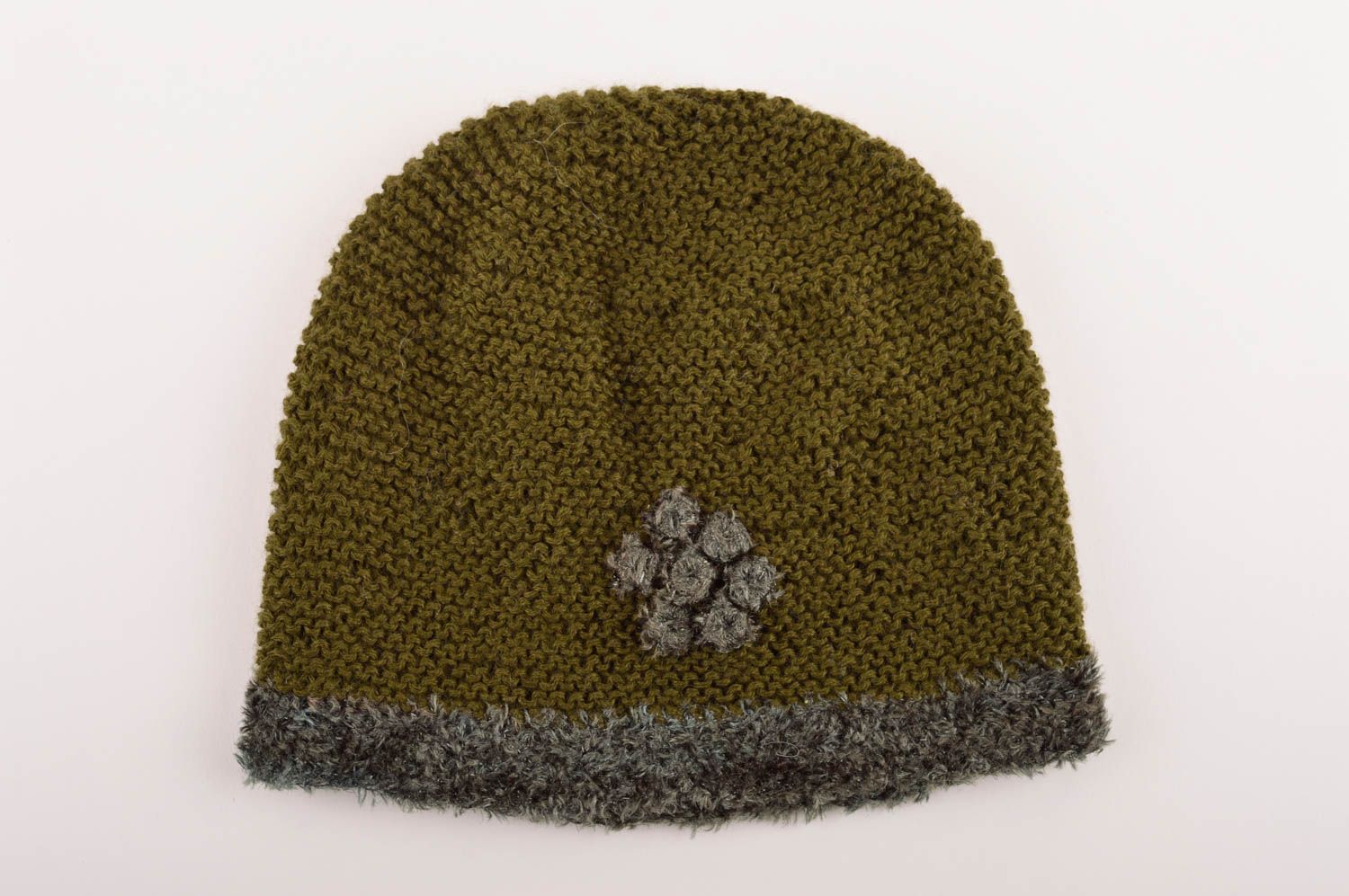 Вязаная шапка ручной работы шапка вязаная крючком зеленая зимняя шапка  фото 5