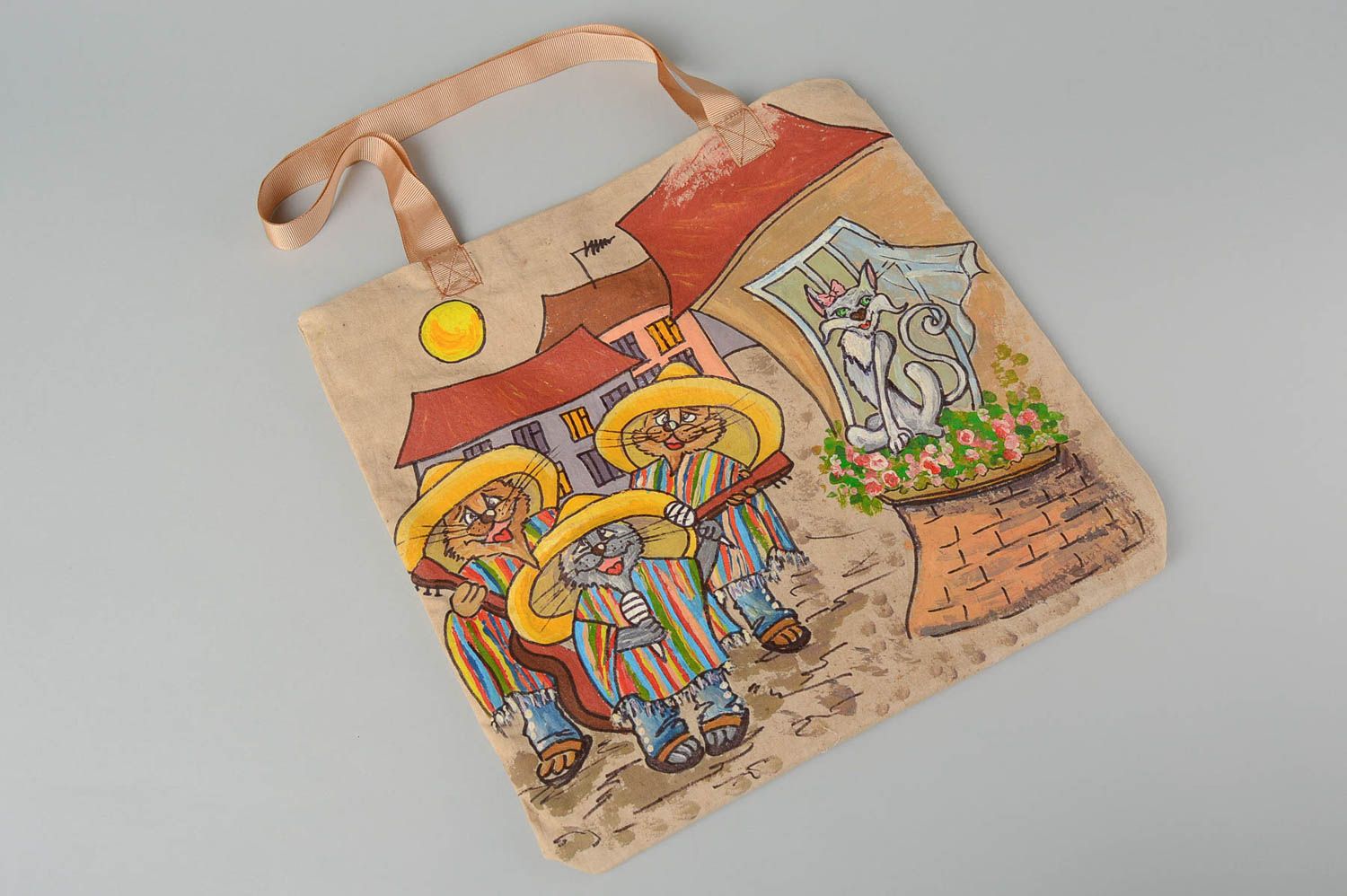 Сумка ручной работы сумка с рисунком котов поющих серенады женская сумка фото 2