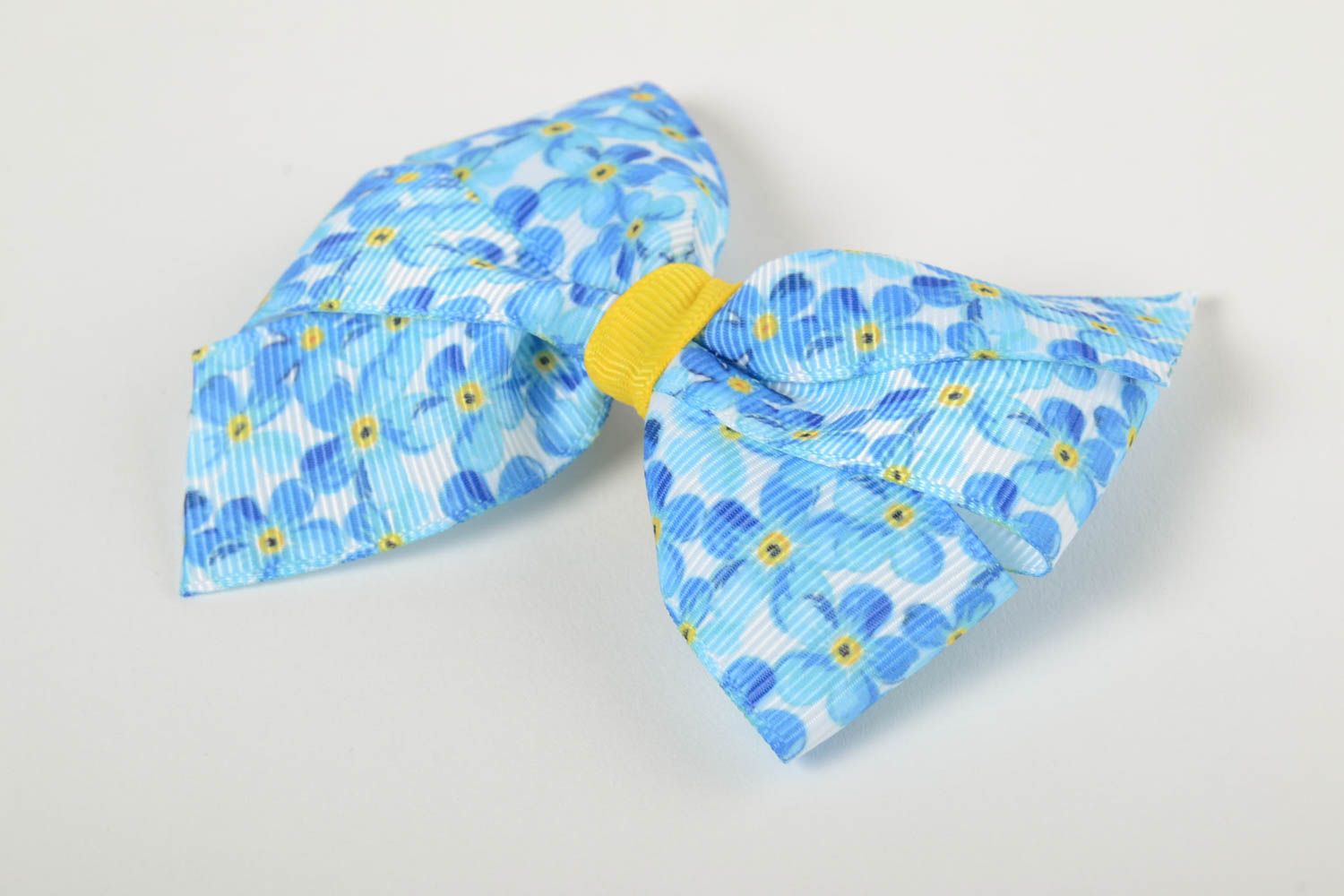 Hairpin made of rep ribbon for baby Blue Bow handmade barrette for children photo 2