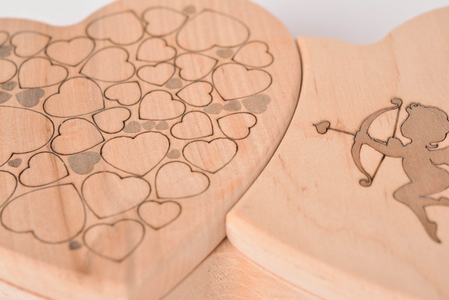 Boîte en bois fait main Coffret à bijoux deux cœurs Décoration maison photo 4