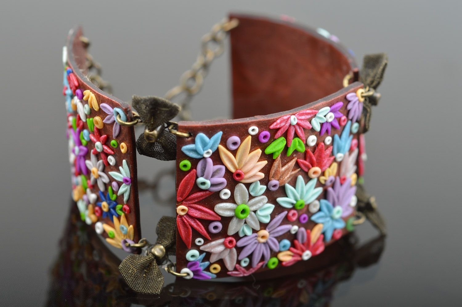 Handmade women's designer plastic flower bracelet created using filigree technique photo 2