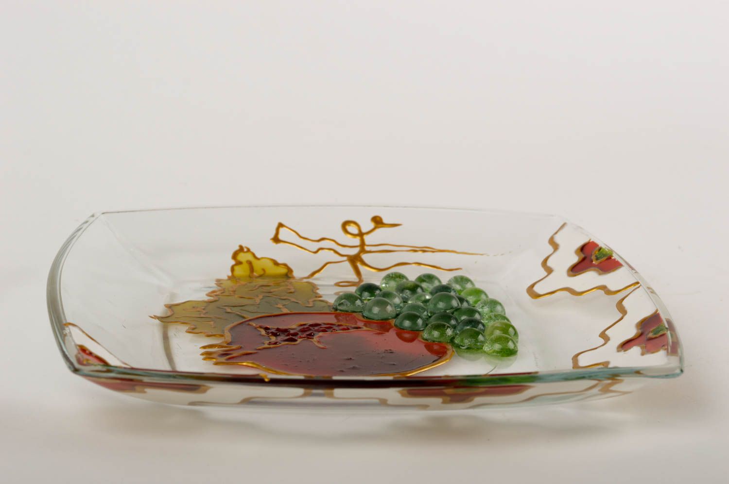 Plato de vidrio decorado hecho a mano objeto de decoración vajilla moderna foto 5