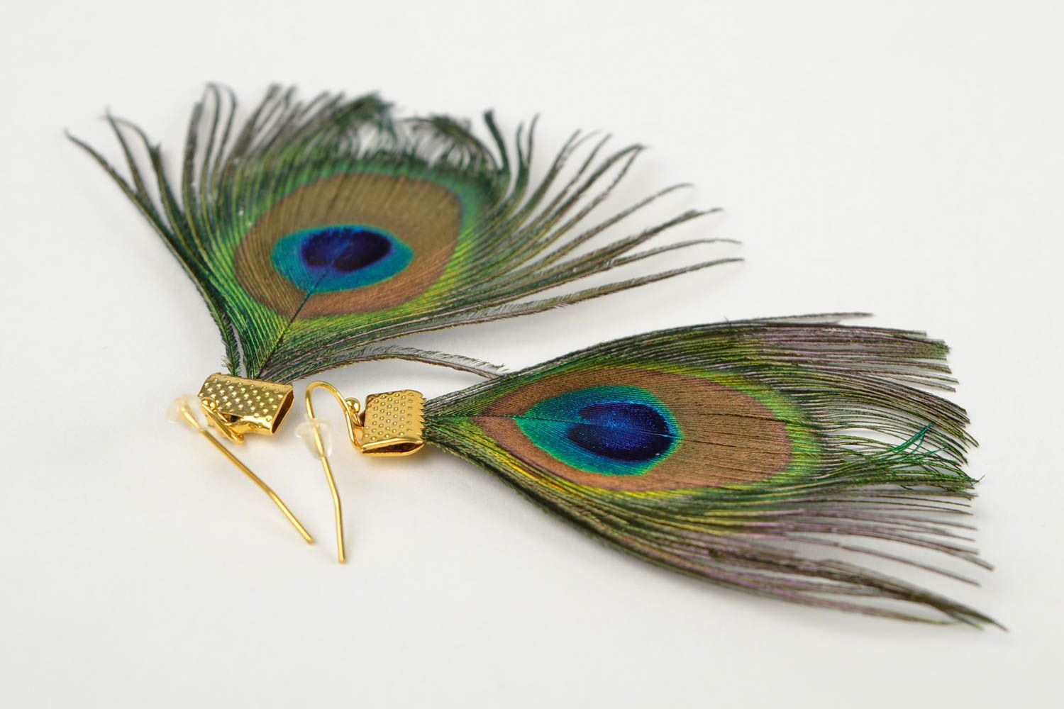 Handmade peacock feather bijouterie unique designer earrings stylish present photo 4