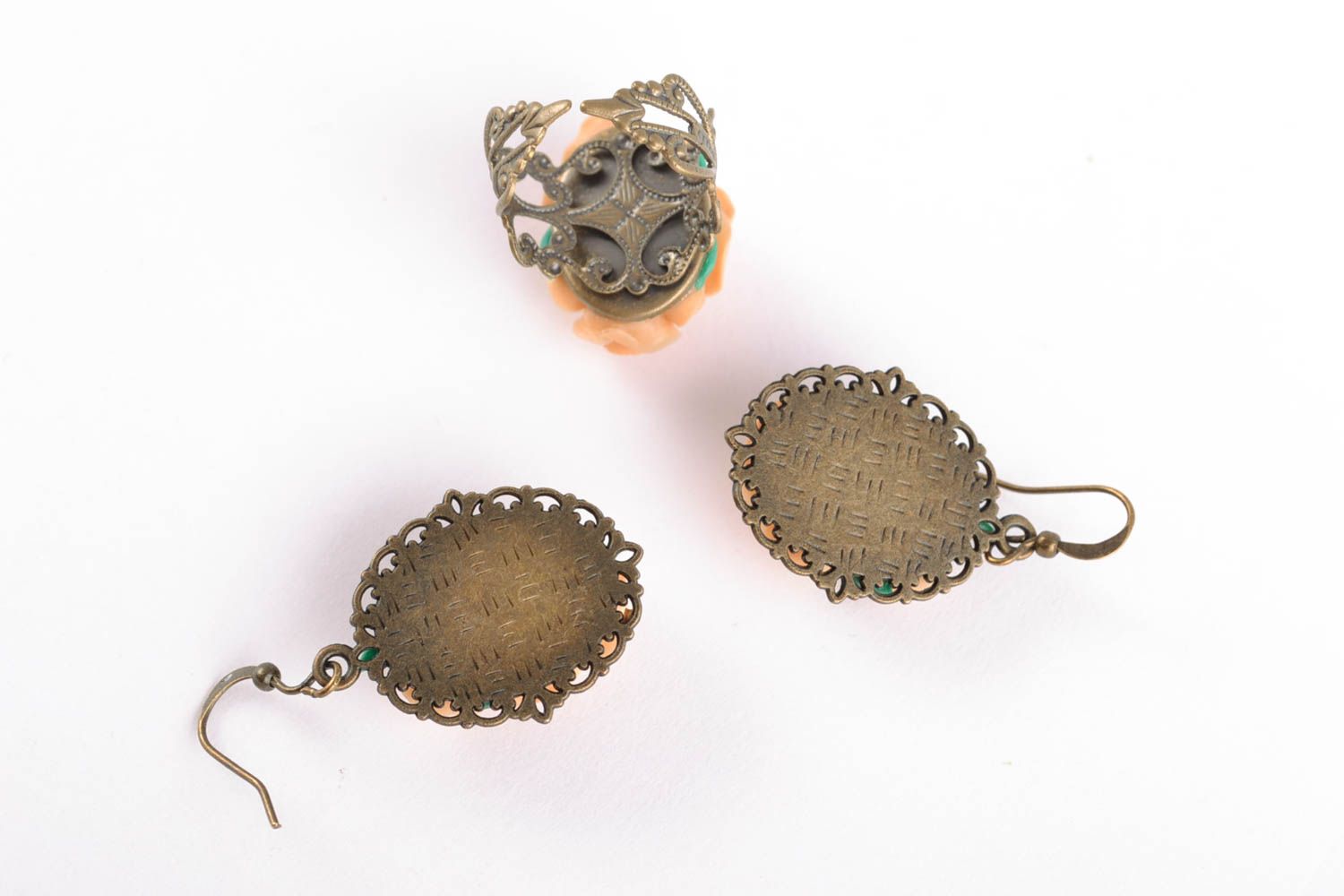 Серьги и кольцо комплект украшений из полимерной глины в винтажном стиле  фото 3
