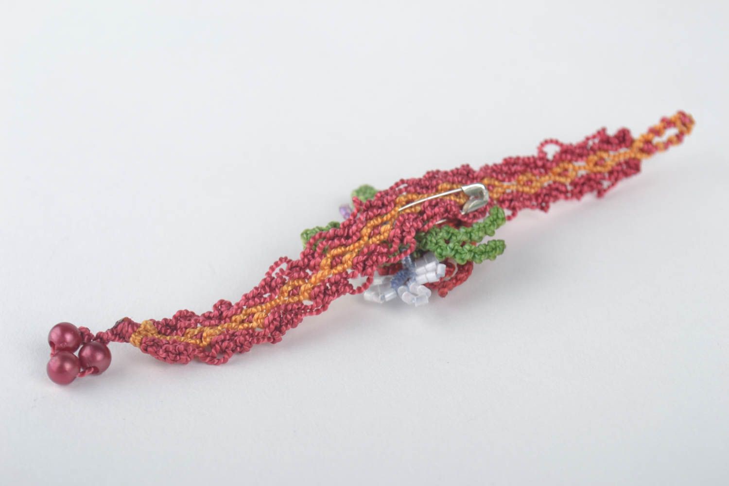 Textile jewelry set handmade woven lace bracelet brooch jewelry beadwork ideas photo 3