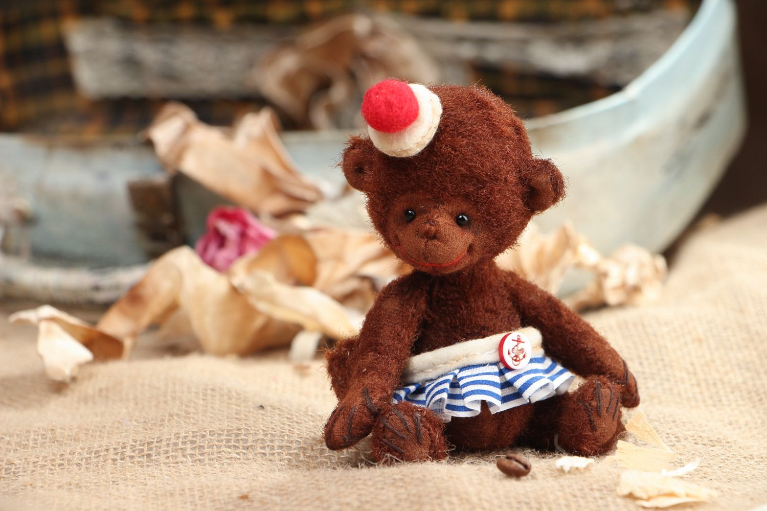 Peluche singe marron petite vintage de collection faite main cadeau enfant photo 5