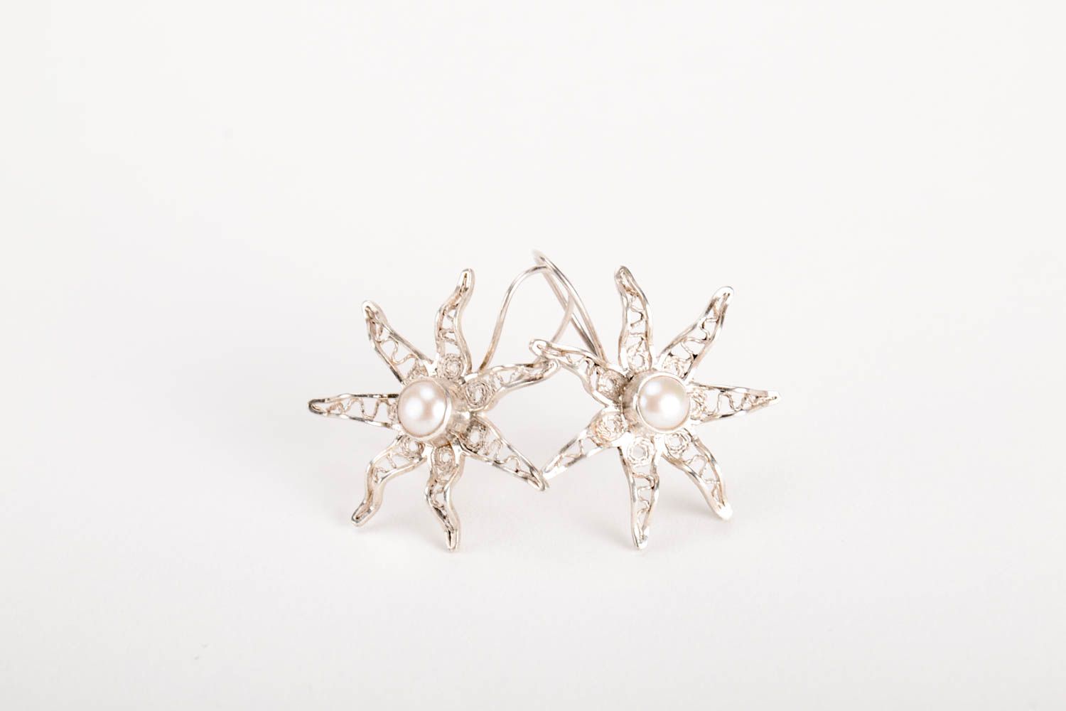 Handmade Ohrringe für Damen Silberschmuck Ohrringe silberne Ohrhänger mit Perlen foto 4