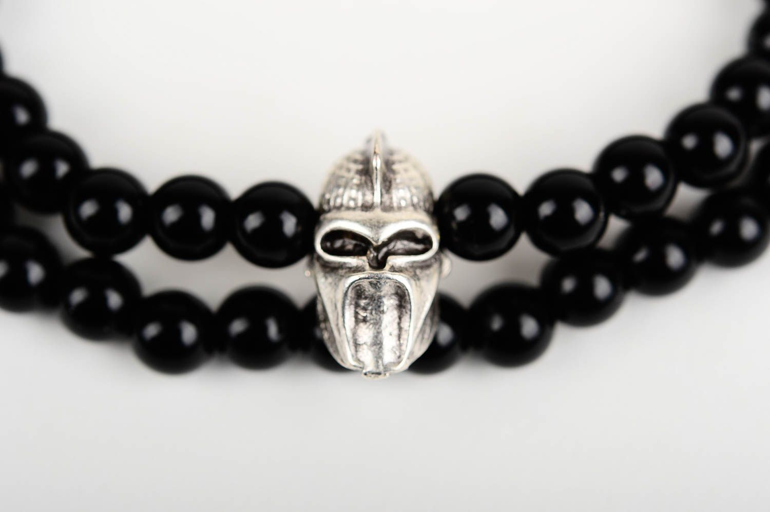 Double bracelet with beads handmade accessories wrist bracelet with skull   photo 5