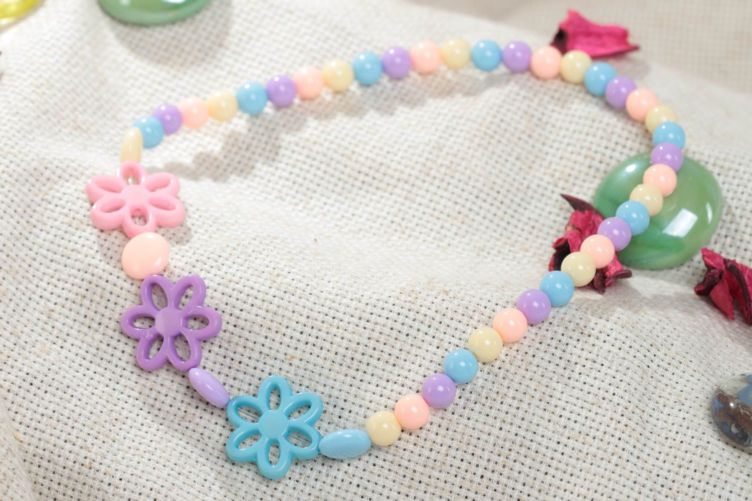 Beautiful bright handmade children's plastic bead necklace designer jewelry photo 1