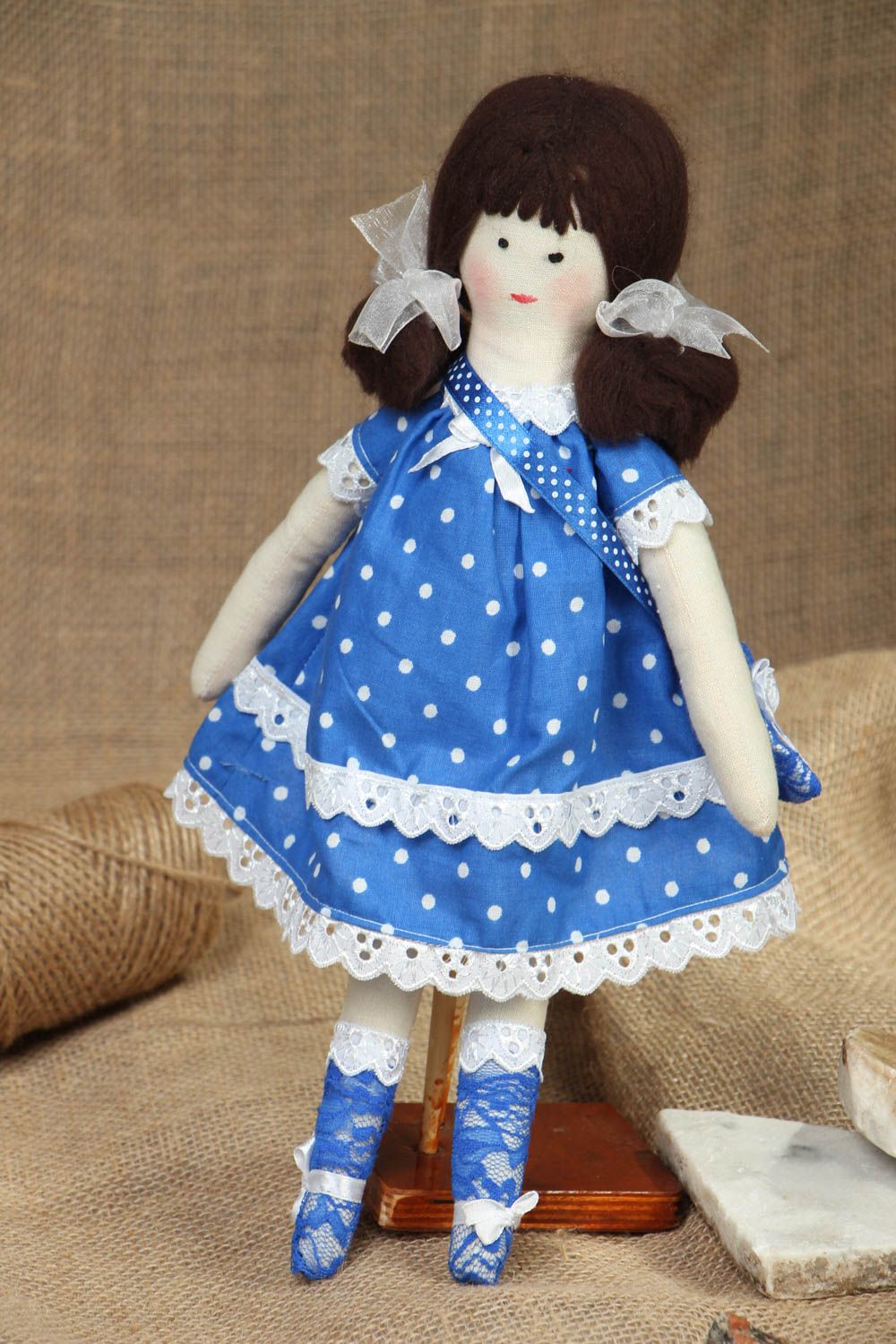 Авторская кукла хенд мэйд в голубом платье  фото 5