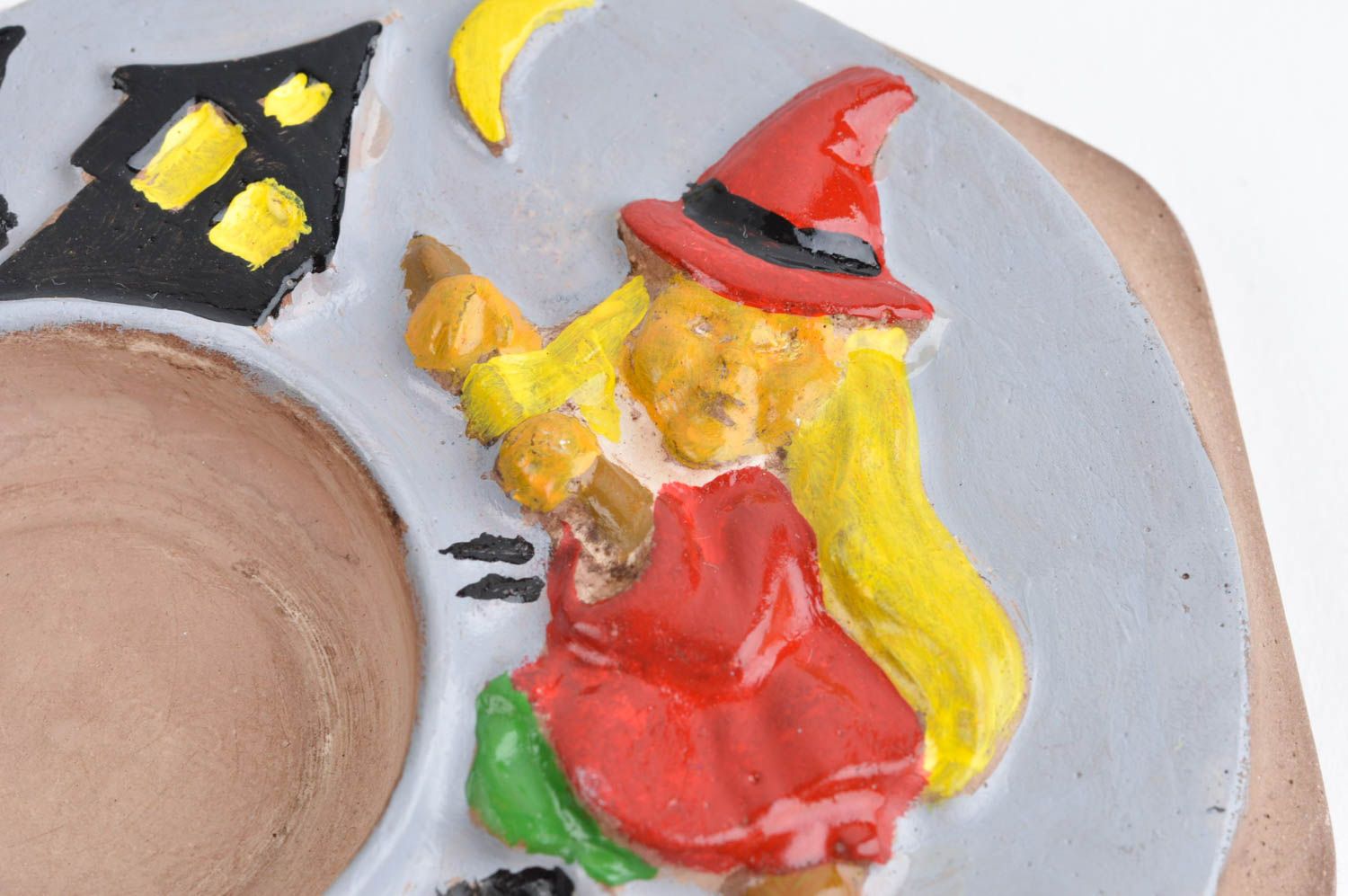 Petit Bougeoir fait main peint avec sorcière en plâtre Décoration maison photo 4