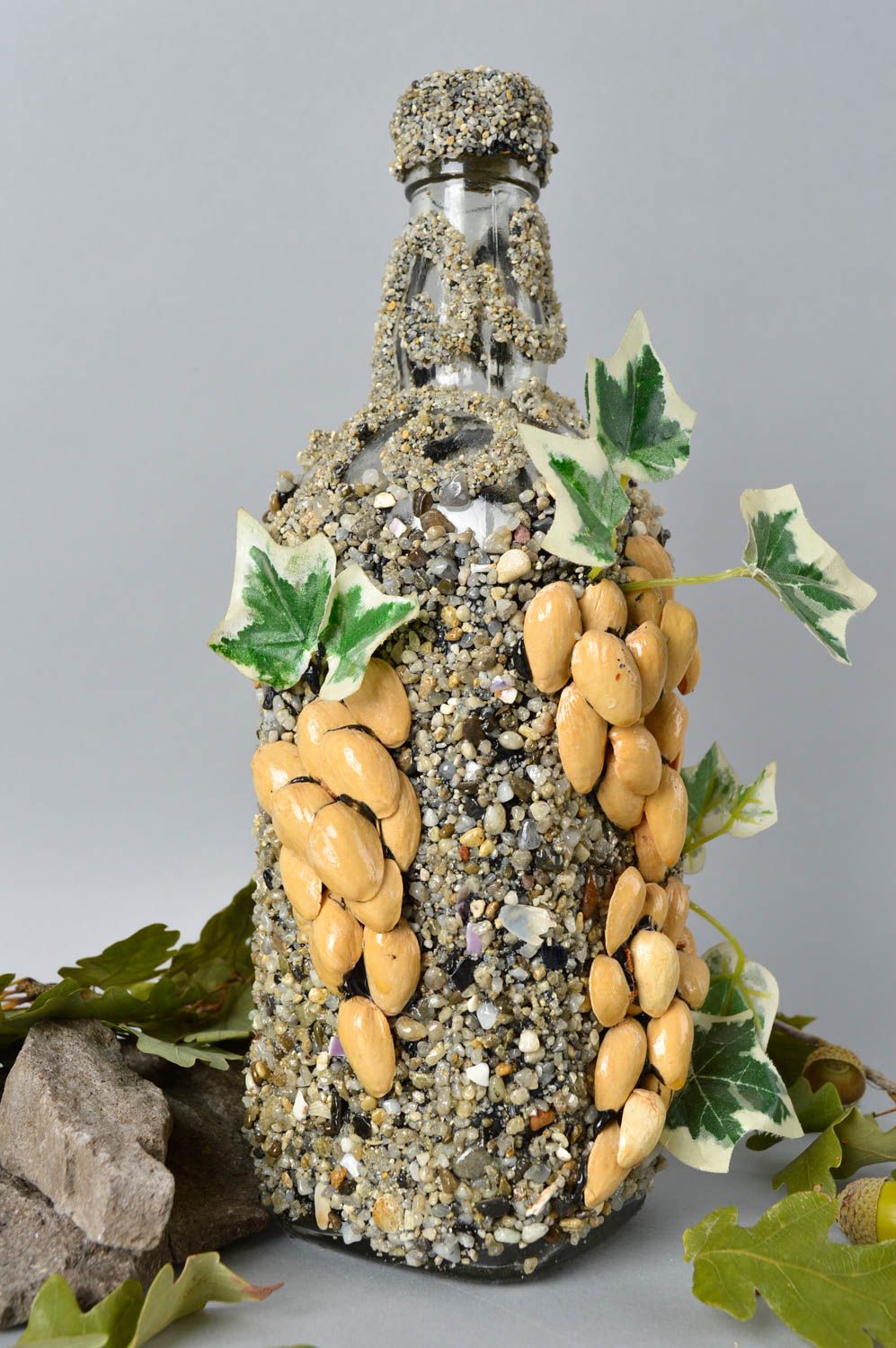 Стеклянная бутылка хэнд мэйд с камнями песком украшение для дома декор квартиры фото 1