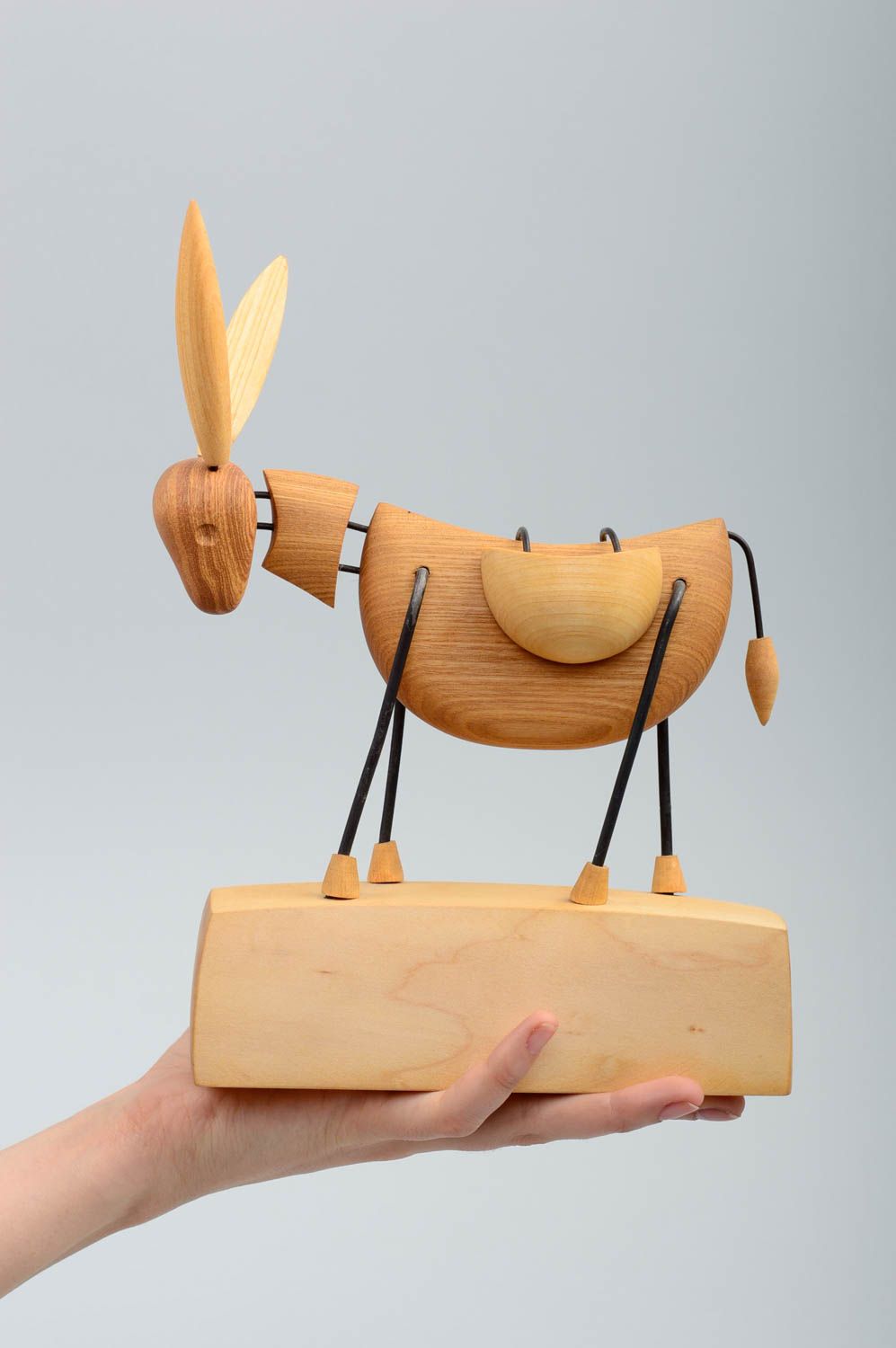 Figurine âne fait main Statuette Déco Cadeau original bois de frêne design photo 5