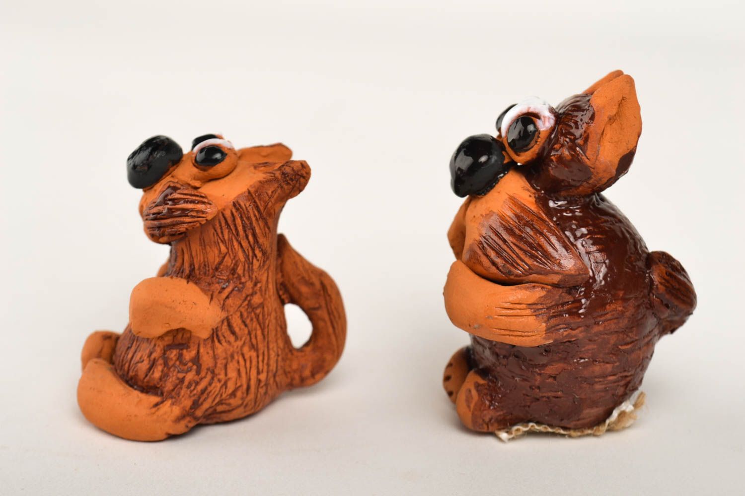 Handmade ceramic figurines 2 clay cute animals decor decorative use only photo 2