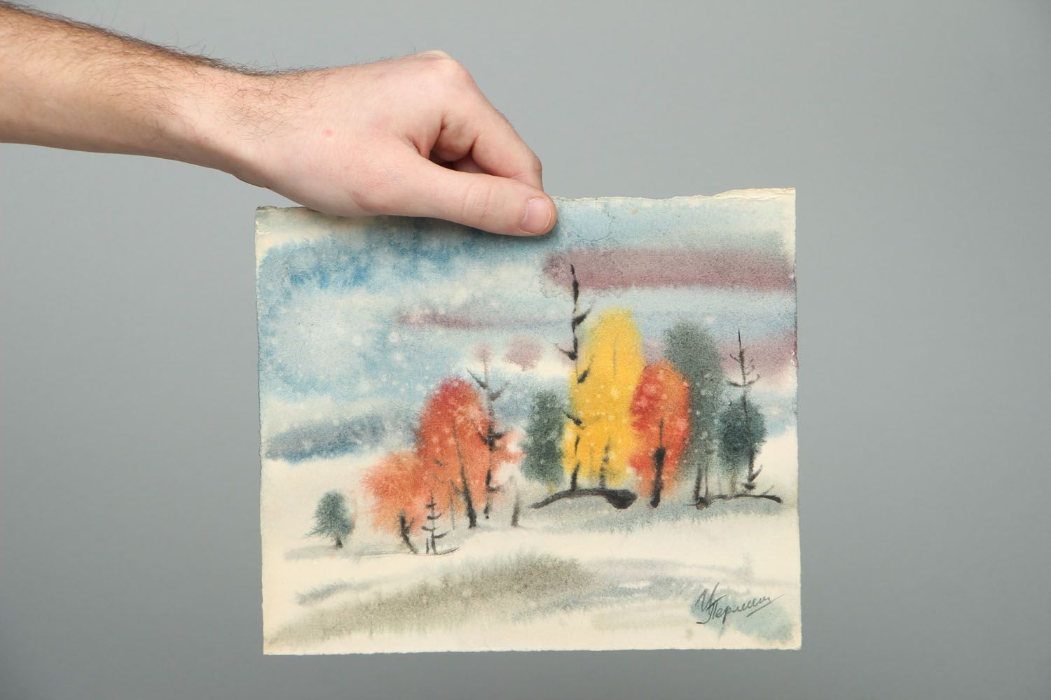 Wall watercolor painting Wet Winter photo 4
