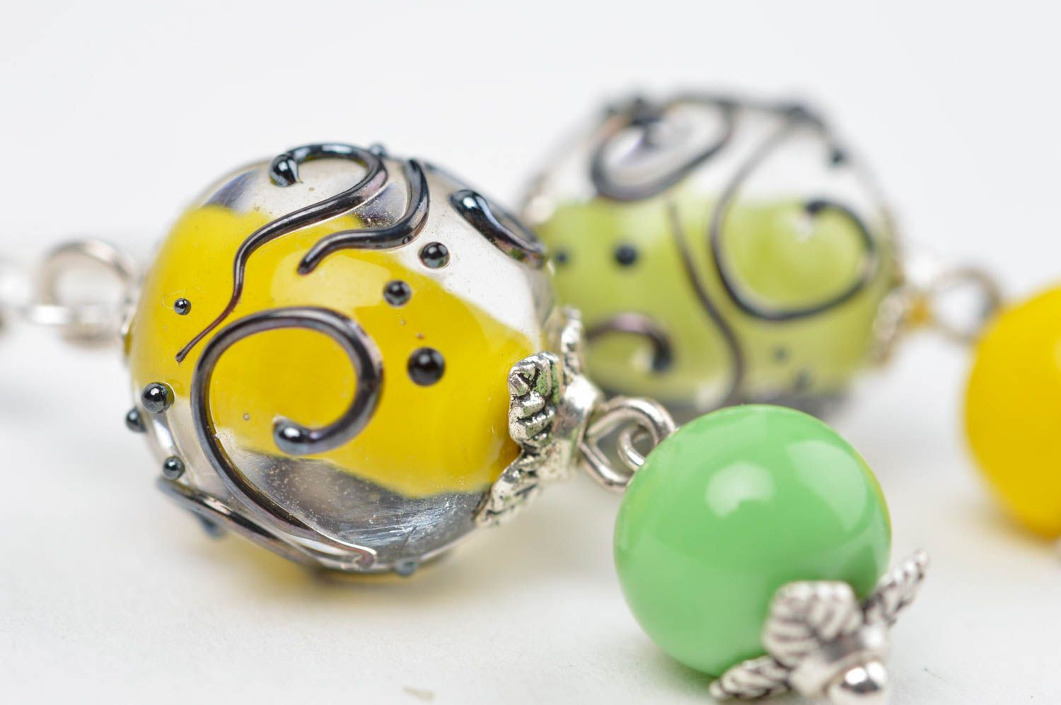 Handmade gelbe Kugeln schöne Glas Ohrringe Accessoire für Frauen Damen Schmuck foto 3