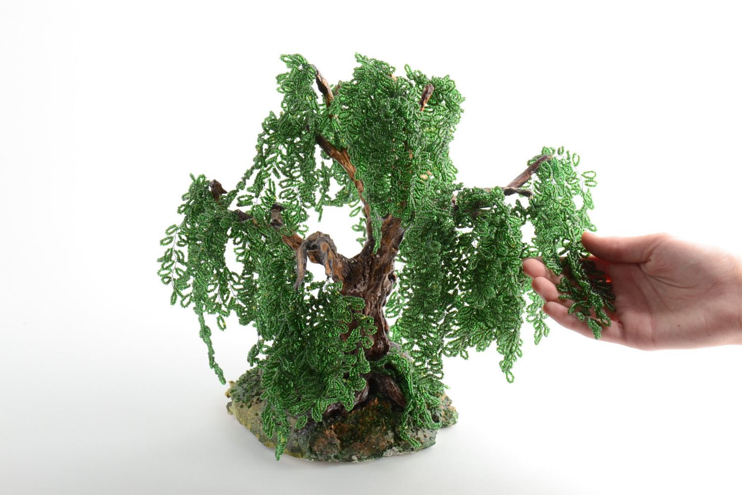 Handgemachter grüner gefärbter Glücksbaum aus Glasperlen für Interieur Dekoration foto 5