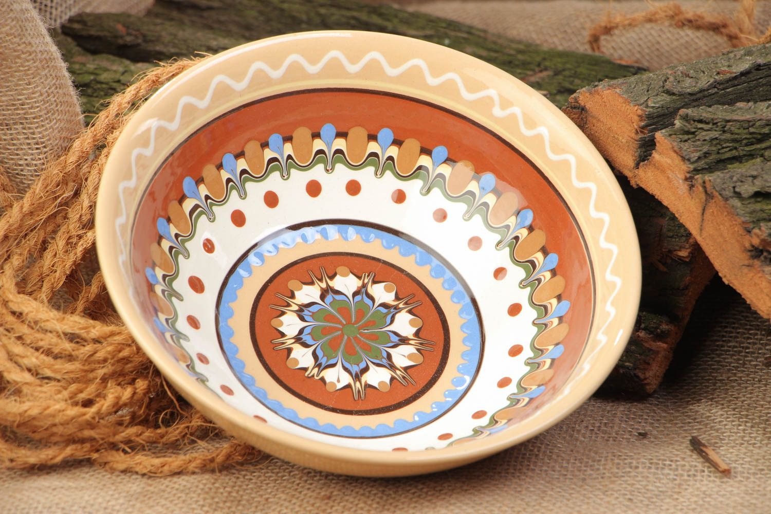 Beautiful handmade designer ceramic bowl painted with color glaze photo 5