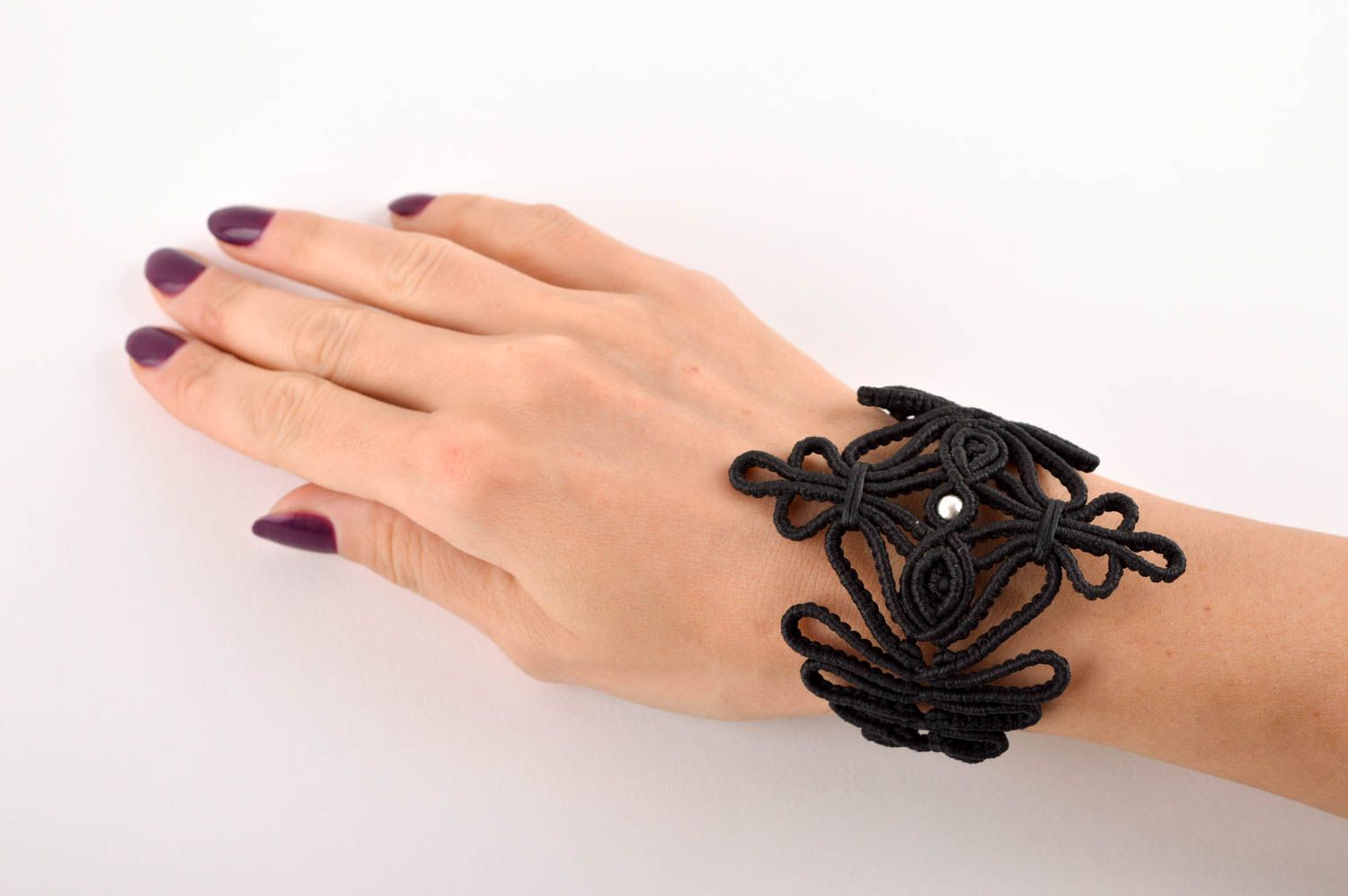 Модный браслет украшение ручной работы черный браслет из ниток широкий фото 5