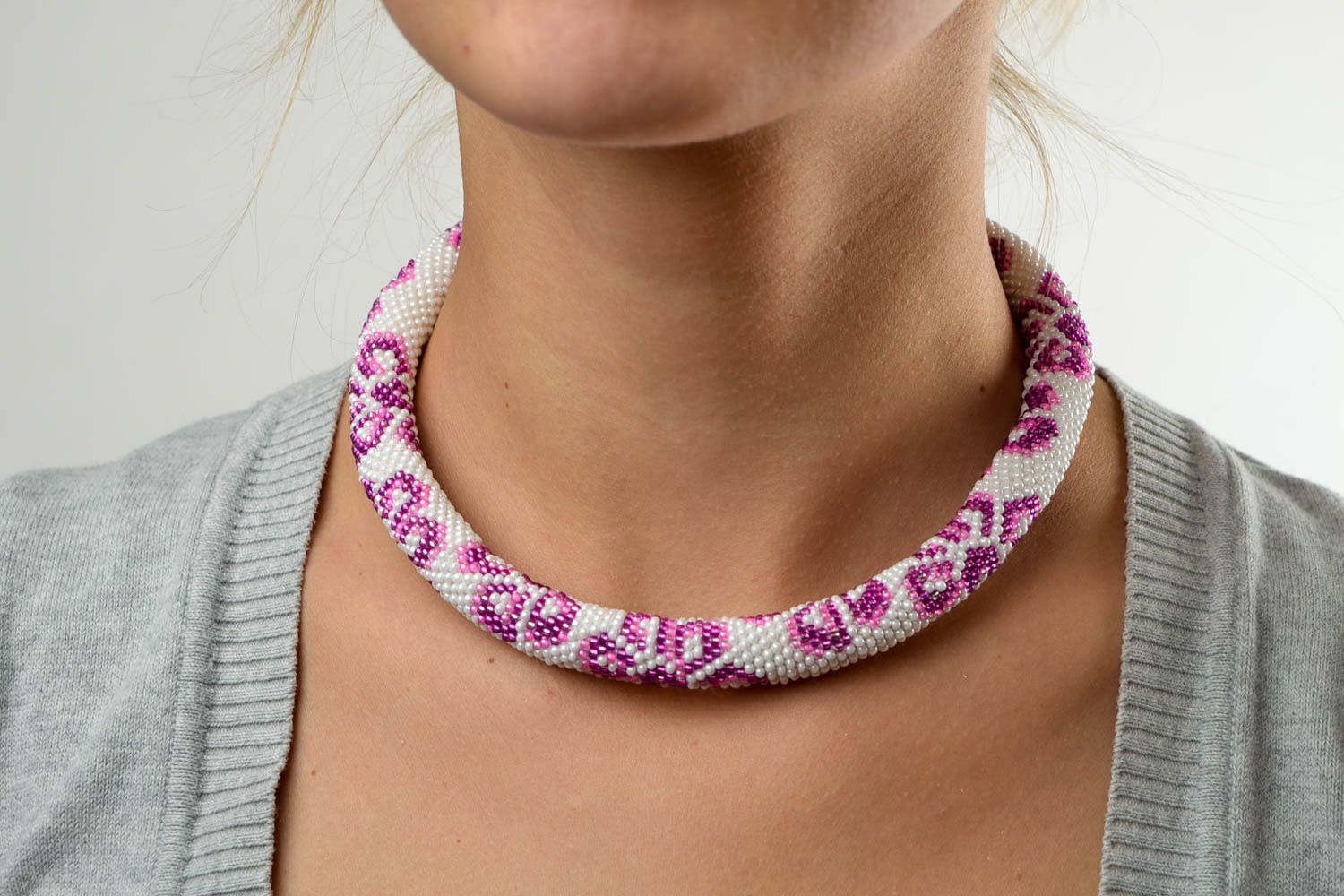 Handmade beaded cord necklace women accessory beautiful fashion jewelry photo 1