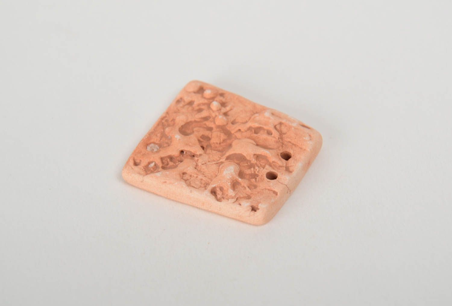 Square flat relief handmade ceramic charm for ethnic jewelry making photo 4
