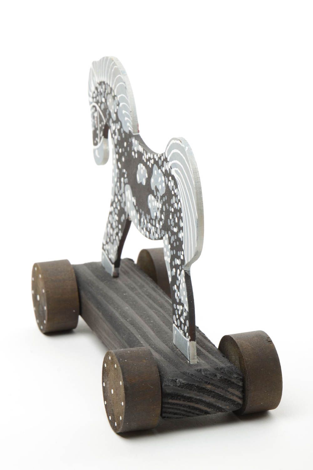 Игрушка лошадка на колесиках небольшого размера деревянная расписная хэнд мейд фото 3
