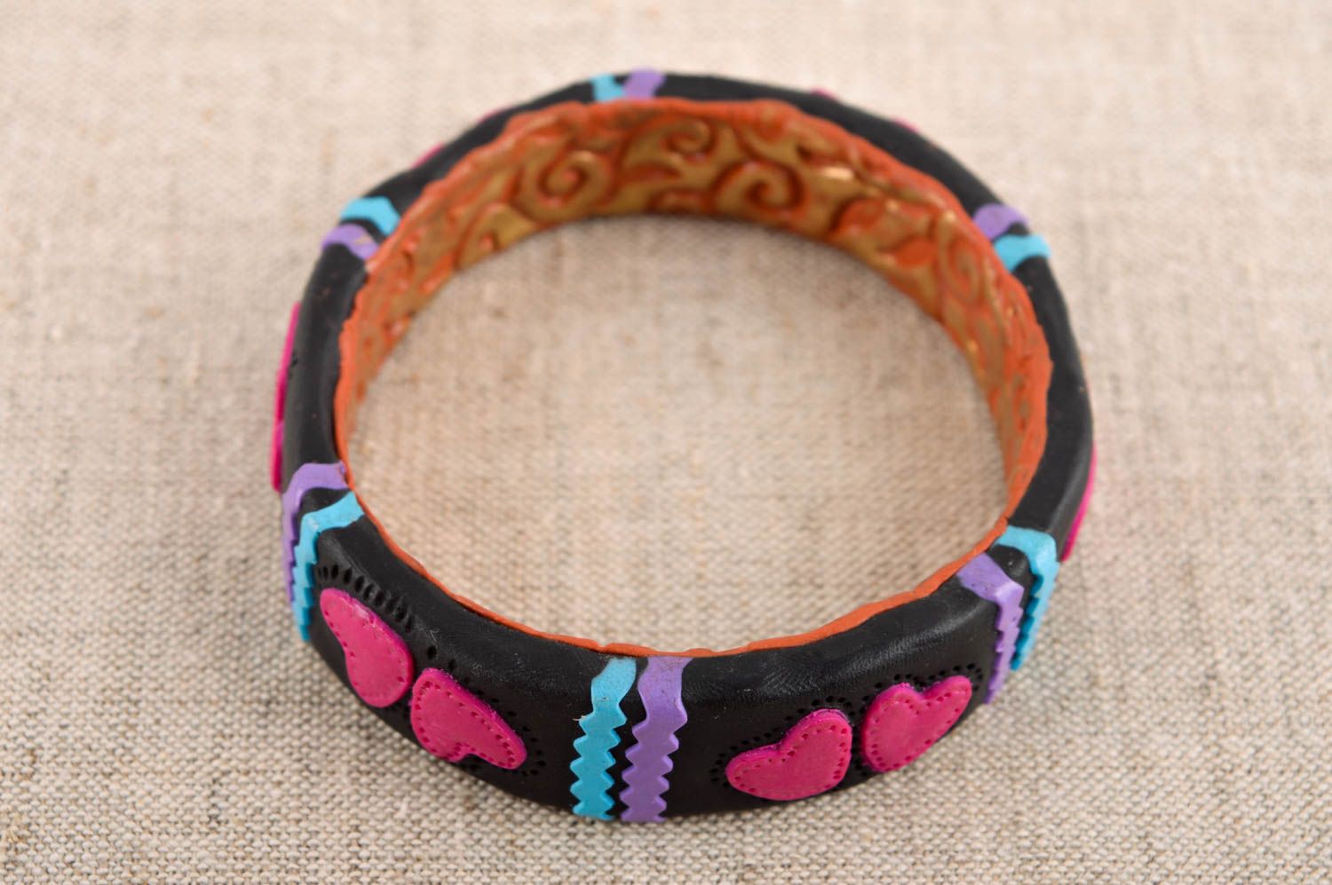 Polymer clay bracelet handmade plastic bracelet wide bracelet for women photo 1
